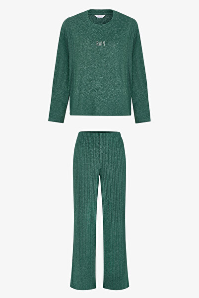 Penti Dunkelgrünes Rain Soft Thermal Effect Hosen-Pyjama-Set