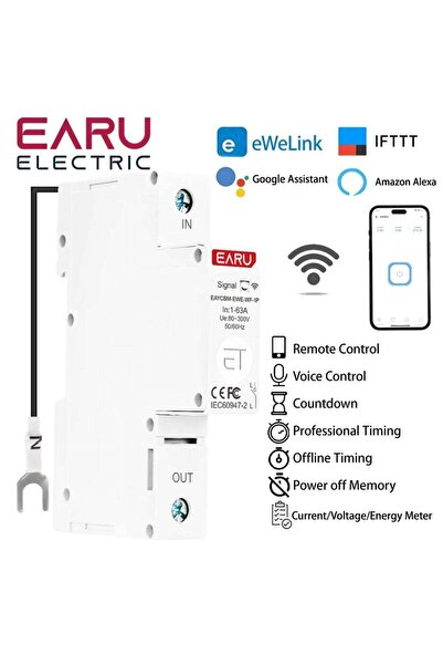 EARU قاطع دائرة كهربائية ذكي 63A يعمل بتقنية WiFi، 1P مع مؤقت قياس الوقت على ...