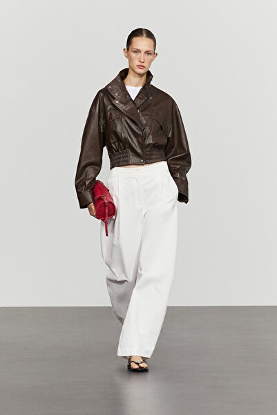 Massimo Dutti Kısa napa deri bomber ceket