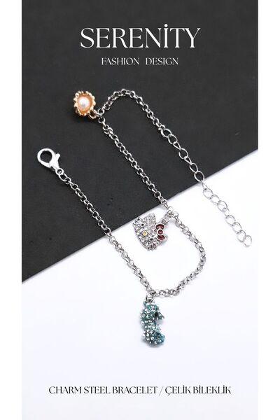 Serenity Hello Kitty Charm Stone Steel Bracelet