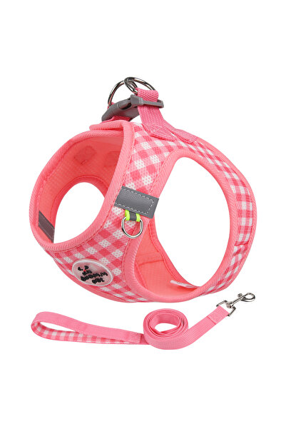 Choice S Pink Kitten chest Strap Fresh plaid kitten leash anti-break Adjustab...