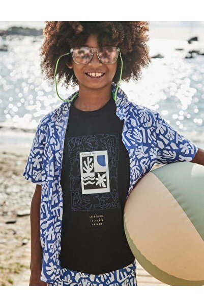 MAYORAL Nukutavake boys' beach print short sleeve t-shirt, ages 2-10, navy