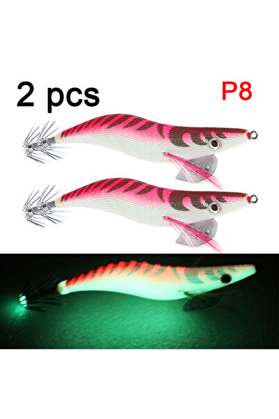 Choice P8 2pcs 2 Pcs Premium Wooden Fishing Lure Squid Jig Hook - Realistic S...