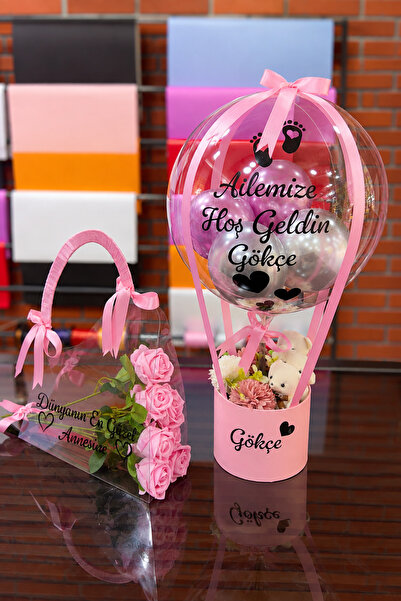 GözdeParti Kişiye Özel Balon Kutusu -Yenidoğan Kız Bebek ve Anne Hediyesi Bal...