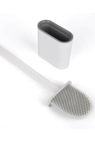 İndirimKap Silikon Banyo Tuvalet Klozet Temizleme Fırçası Ve Tutucu Set Beyaz