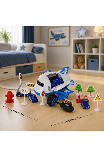 Salamandra Set constructie Avion Albastru, cu 4 Masinute, Accesorii si Surube...