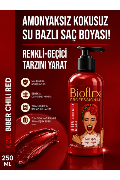Bioflex "Geçici Biber Kızılı Saç Boyası 250 ml (Jeans Color ve Bad Girl Tonla...