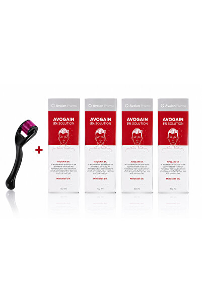 AVALON PHARMA Avogain 5% Minoxidil Hair Solution 50ml X4 + Derma Roller Bundl...