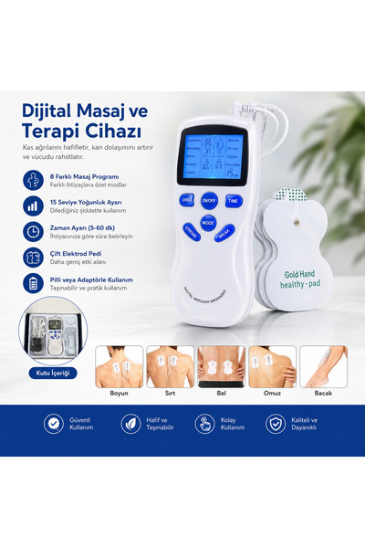 Masaj Cihazı – Tens & Elektro Terapi Kas Uyarıcı (Boyun, Sırt, Kol, Bacak)