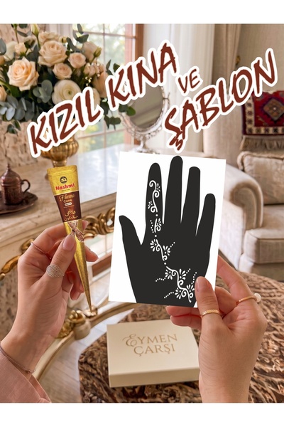 EYMEN ÇARŞI /Kına Kalıbı ve Kına/Sağ El Deseni Kına Şablonu ve Kızıl Hint Kın...