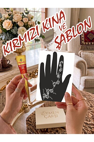 EYMEN ÇARŞI /Kına Kalıbı ve Kına/Sol El Deseni Kına Şablonu ve Kırmızı Hint K...