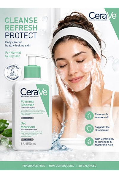 CeraVe منظف ​​الوجه الرغوي للبشرة العادية إلى الدهنية (236 مل)