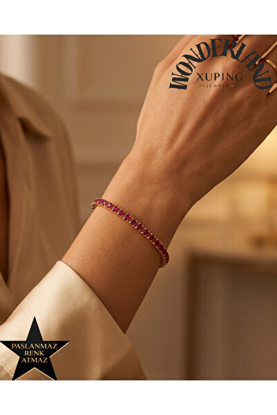 XUPING JEWELRY Yakut Rengi Taşlı Kadın Bileklik 17+2 cm uzatma Genişliği 0.2 ...
