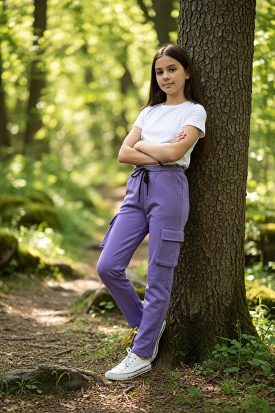 Fulla Moda Pantaloni de sport pentru fete cu buzunar cargo cu talie elastică