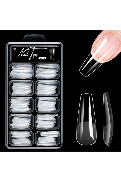 Choice 08 100Pcs Almond Coffin Soft Gel Nails Tips Half-frosted Full Cover Pr...