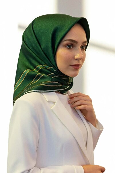Vissona 100% Twill Silk με μοτίβο μονόγραμμα σε χρώμα σμαραγδί πράσινο - πράσ...