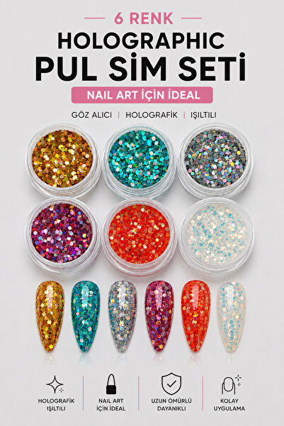 RNK BEAUTY Nail Art Tırnak Süsleme Holografik 3D Sim Seti 6'lı