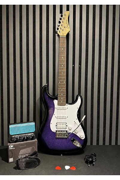 müzikhane Elektro Gitar Seti Mini Şajlı Bluetooth Distorsion+Reverb li Amfi K...