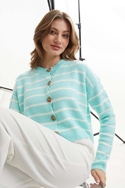 Fulla Moda Cardigan tricotat cu nasturi în dungi