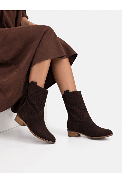 POTEEN Gobi Women's Suede Short Heel Perforated Laser Cut Fashion Summer Boot...