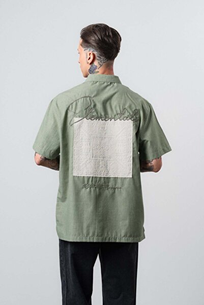 Respire Men's Elementals Embroidered Oversize Shirt Khaki