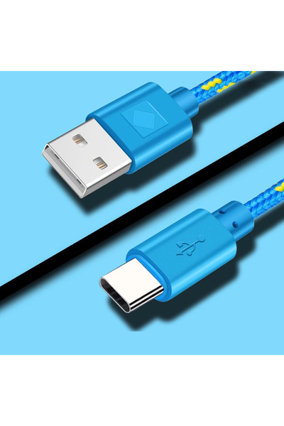 Choice23 سلك شحن سريع USB إلى Type C مضفر من النايلون الأزرق بطول 3 أمتار، سل...