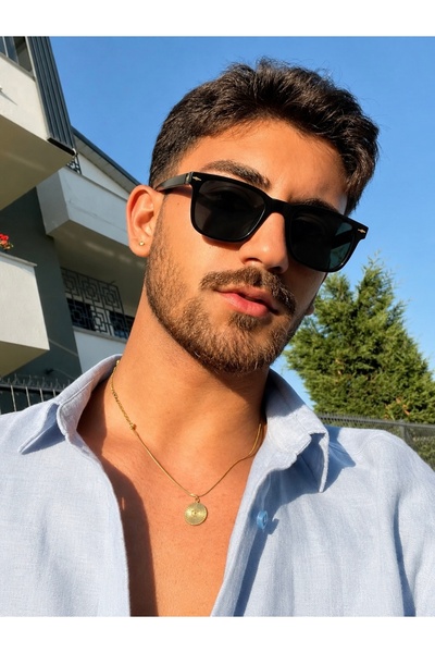 PİYESBOUTİQUE Berlin Black Square Rectangular Bone Men's New Season Sunglasse...