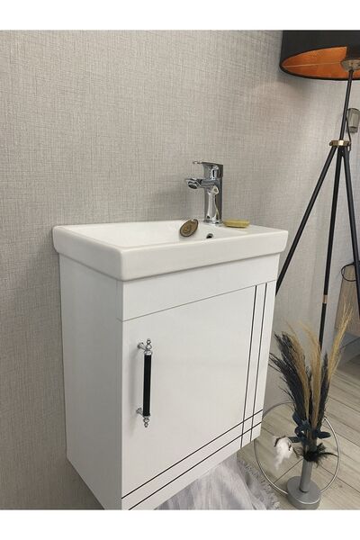 Turkuaz Banyo Ve Tuvalet Mini Köşe Lavabo 25*45 Cm (Banyo Dolabı Dahil)
