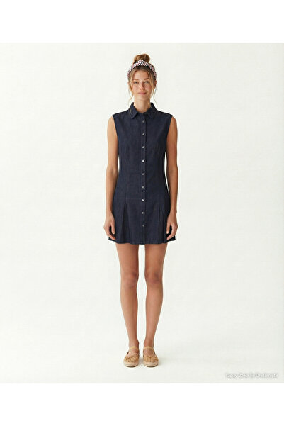 Yargıcı Slim Fit Shirt Collar Sleeveless Dress