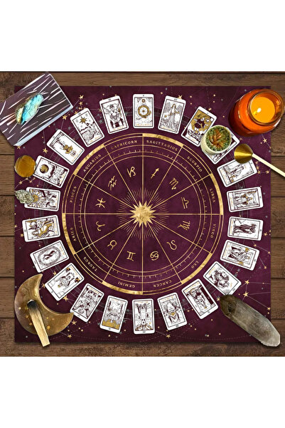 Choice 49x49 سم JP160 مفرش طاولة من بطاقة التارو، 12 لعبة بطاقة الأبراج، حصير...