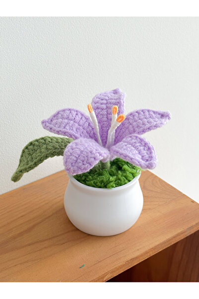 Choice PURPLE Flowers Hand-Knitted Lily Potted Delicate Crochet Woven Flowers...