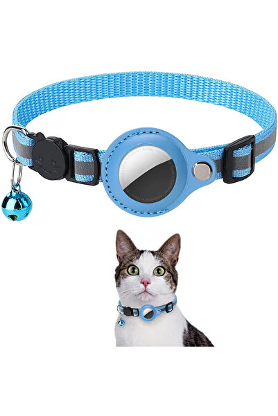 Choice Adjustable 22-32cm Blue Cat AirTag Holder Collar Breakaway Reflective ...