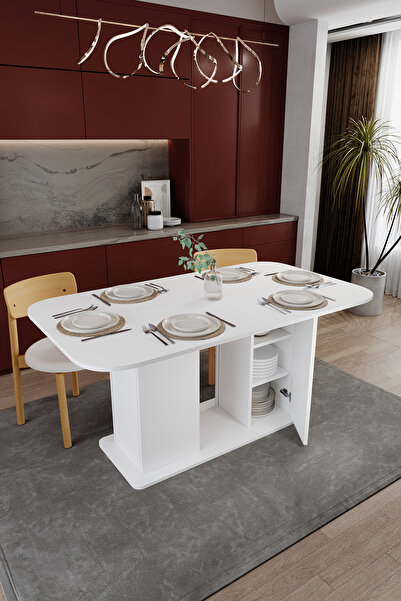 asratrend Modern Dolaplı 6 Kişilik Mutfak Yemek Masası %100 MDF Mutfak Yemek ...