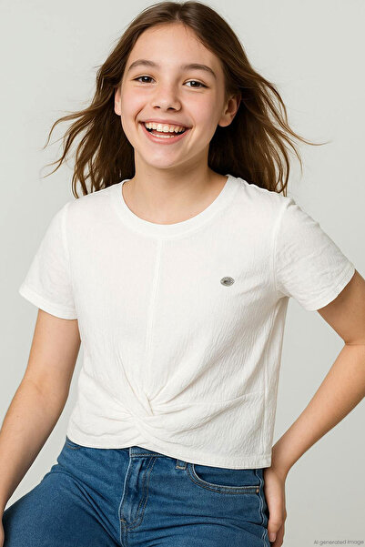 Breeze Girl's T-Shirt with Embroidered Belly Detail, Low-Cut Detail, Ages 9-1...