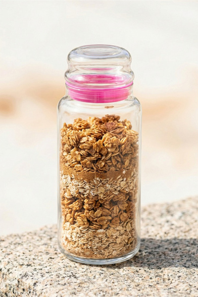 LAV Sera Glass Jar Set of 2 Large Size 1400 ml Pink Glass Jar with Lid (Food ...