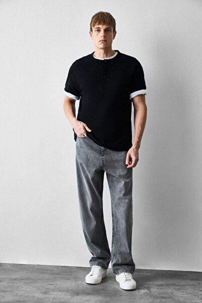 DeFacto 100% Cotton Baggy Fit Jean Washed Trousers B3925Ax26Sp