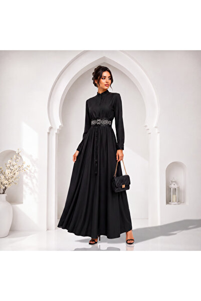 Muslima Wear Noir Elegance Premium Siyah Fransız Şifon Tesettür Abiye