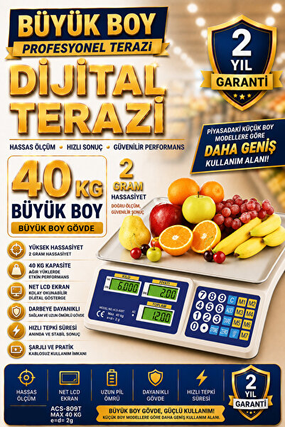 LUX Büyük Boy 40 Kg Elektronik Dijital Bakkal Market Pazarcı Ve Kasap Terazisi
