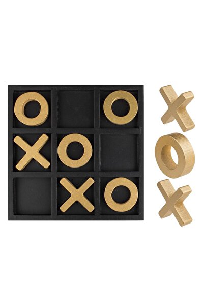BAMI NETWORK Decoratiune masa Tic Tac Toe lemn negru auriu 20x20cm