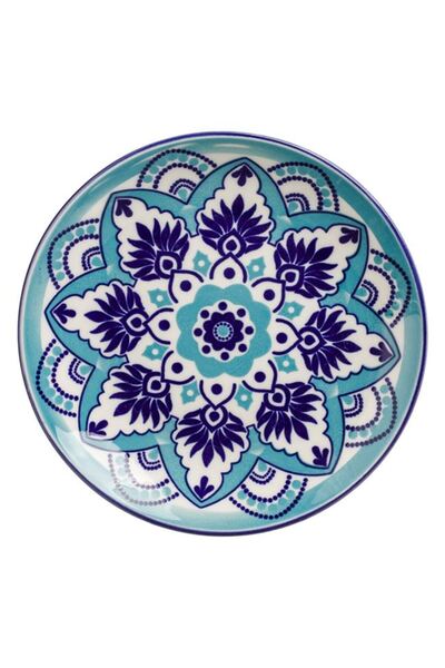 BAMI NETWORK Farfurie desert portelan model tribal turcoaz 15cm