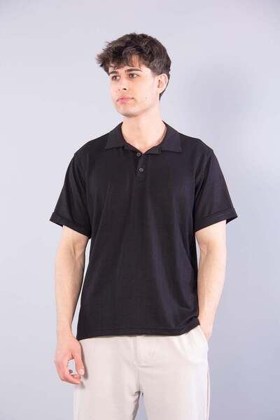 Mckanzie V7180 modal polo collar buttoned self-striped t-shirt