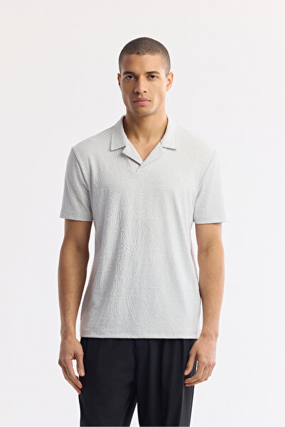 Avva Men's Light Gray Apaj Collar Jacquard Elastane Regular Fit T-Shirt A51Y1069