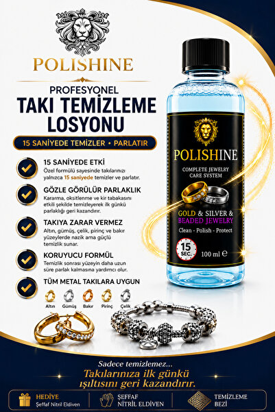 POLİSHİNE Gümüş Altın Çelik Bakır Pirinç Takı Temizleme Ve Parlatıcısı 100ml ...
