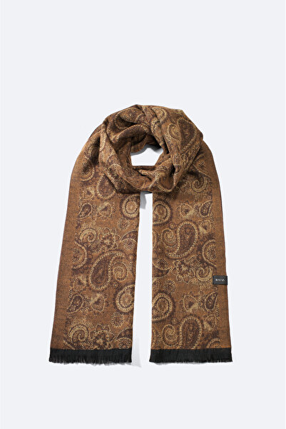 Avva Men's Light Brown Tasseled Patterned Shawl A32Y9404