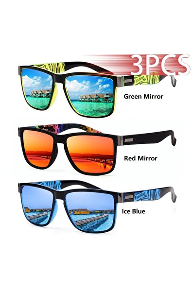 choice2 Green-Red-IceBlue 3PCS Fashion Classic Square UV400 Sunglasses Men Wo...