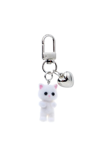 Choice B Cute Flocking Cat Keychain 3D Love Phone Pendant Headphone Charm Bag...