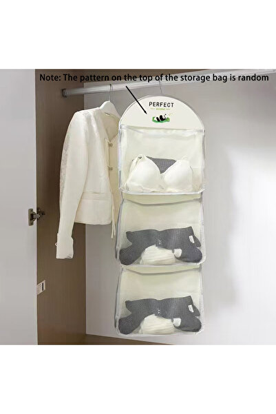 Choice Beige Three-Layer Hanging Mesh Bag Closet Dormitory Bag Hanging Bag Ne...