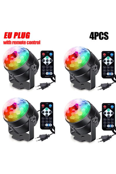 Heinast EU plug-4PCS RGB LED Stage Disco Light Rotating DJ Ball Strobe Remote...
