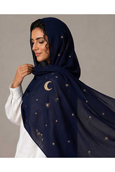 Veil Designer طرحه ليالي كحلي طبقتين بتطريز علي كامل الطرحه نجوم و هلال قماش ...