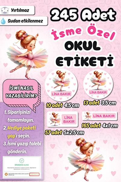 Sticker Ekspres Okul Etiketi Balerin Kalem Defter Etiketi Özel İsim Yazılabil...